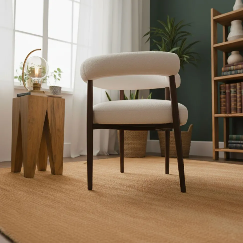Lot de 4 chaises style scandinave chic Bringo Bois foncé et Tissu bouclette Beige