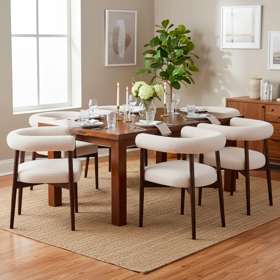 Lot de 4 chaises style scandinave chic Bringo Bois foncé et Tissu bouclette Beige