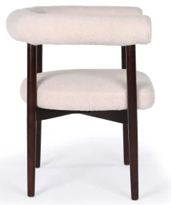 Lot de 8 chaises style scandinave chic Bringo Bois foncé et Tissu bouclette Beige