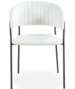Lot de 4 chaises Tabata Métal Noir et Tissu bouclette Crème