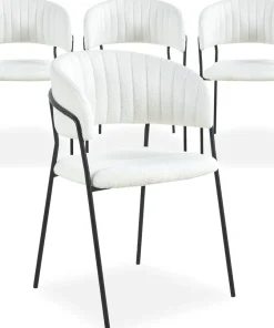 Lot de 4 chaises Tabata Métal Noir et Tissu bouclette Crème