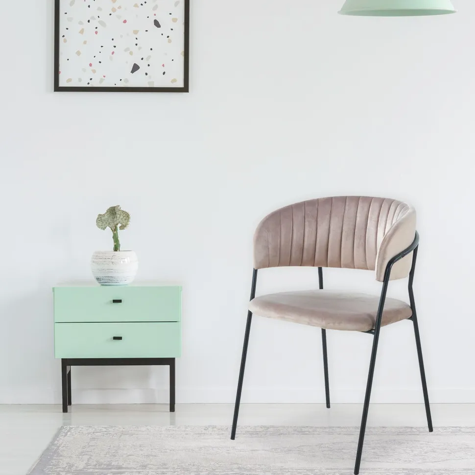 Lot de 8 chaises Tabata Métal Noir et Velours Taupe