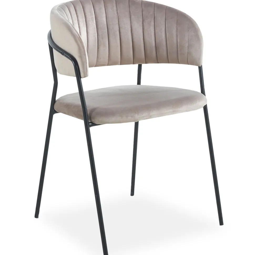 Lot de 8 chaises Tabata Métal Noir et Velours Taupe