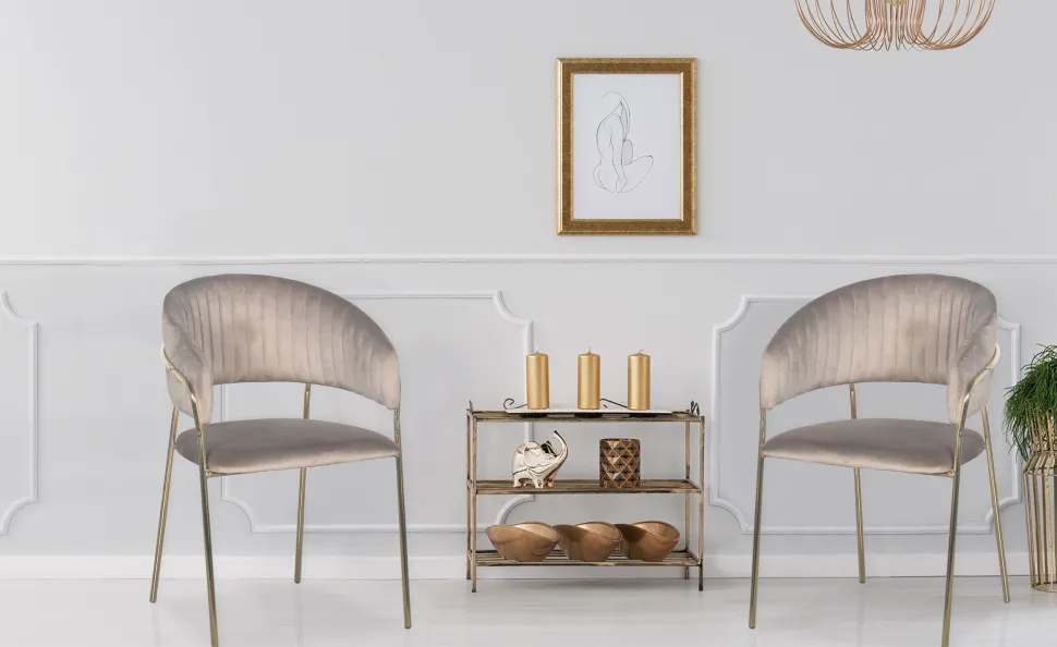 Lot de 8 chaises Tabata Métal Or et Velours Taupe