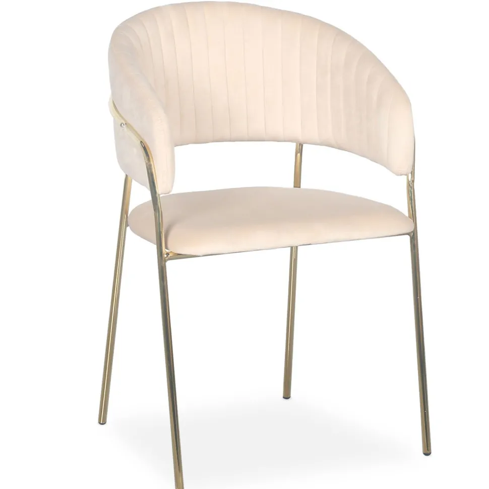 Lot de 8 chaises Tabata Métal Or et Velours Beige