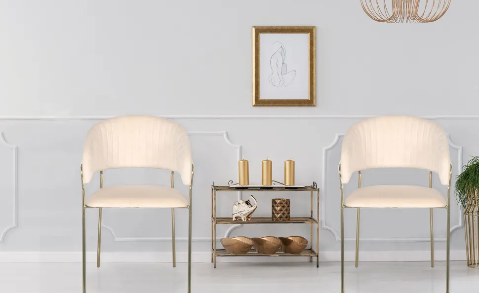 Lot de 8 chaises Tabata Métal Or et Velours Beige