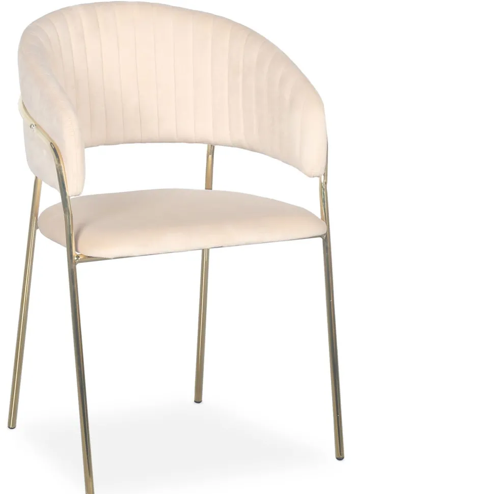 Lot de 8 chaises Tabata Métal Or et Velours Beige