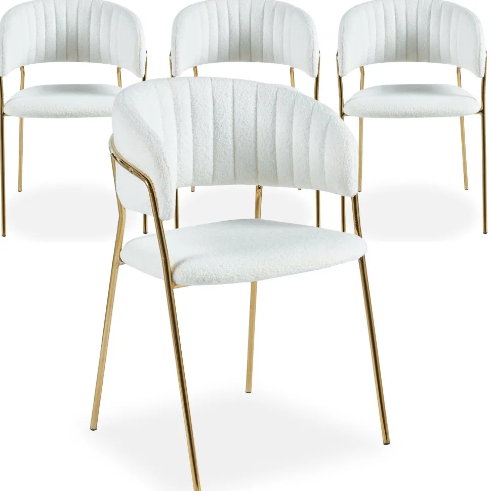 Lot de 4 chaises Tabata Tissu Bouclette Crème