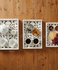 Lot de 3 plateaux style oriental avec moulures Kalmiac Blanc