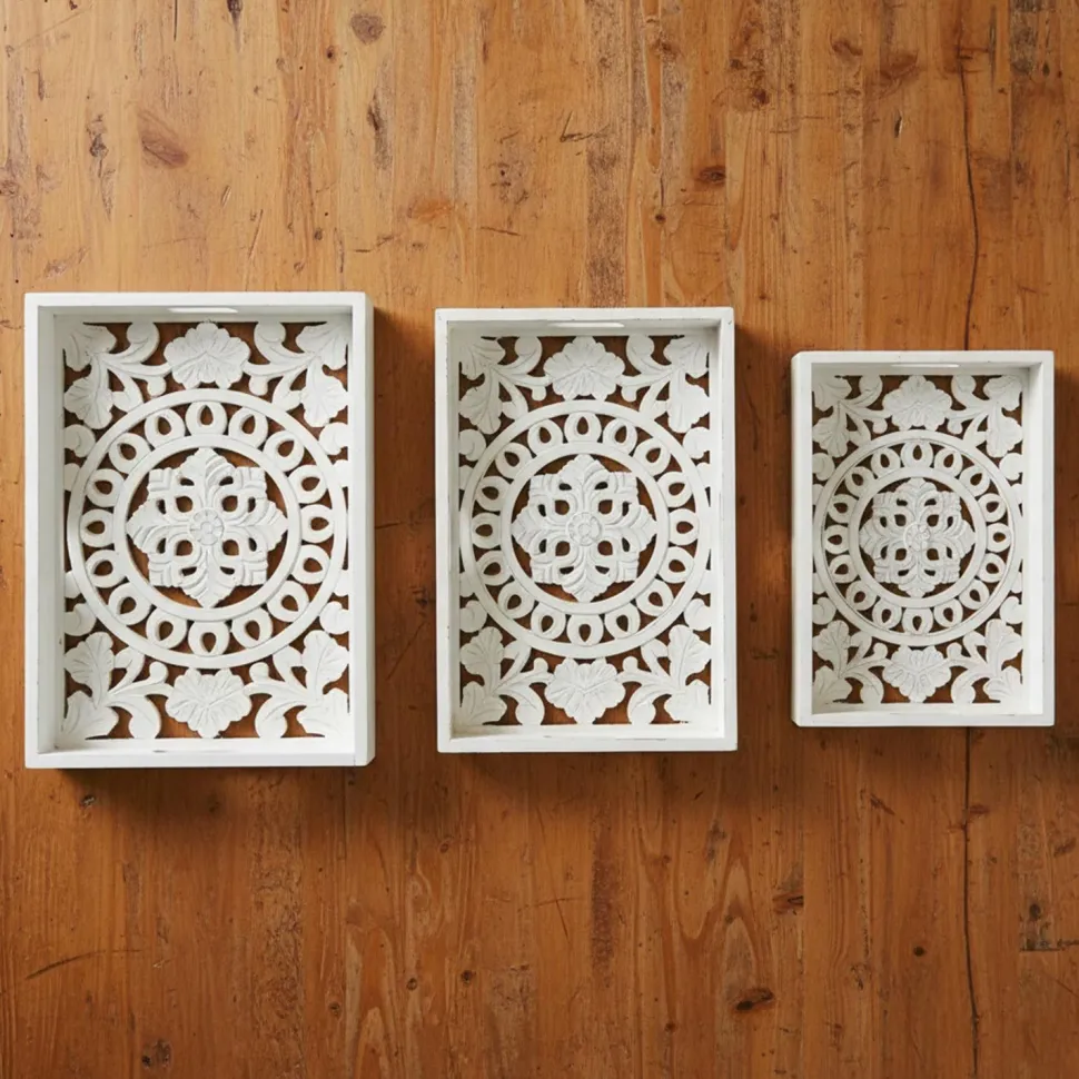 Lot de 3 plateaux style oriental avec moulures Kalmiac Blanc