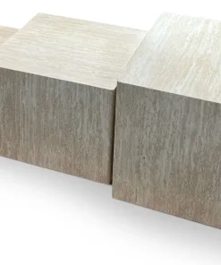 Lot de 3 tables basses Balkor Effet Travertin Beige