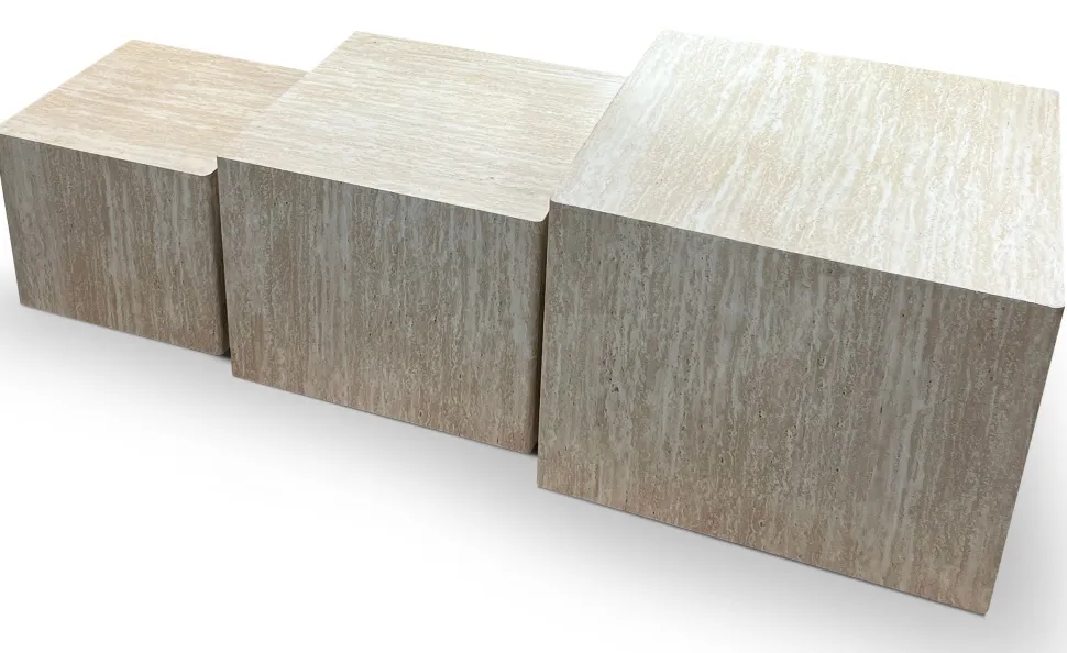 Lot de 3 tables basses Balkor Effet Travertin Beige