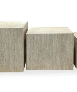 Lot de 3 tables basses Balkor Effet Travertin Beige