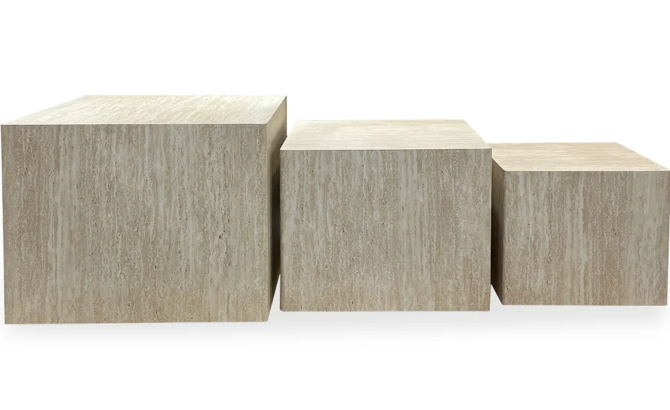 Lot de 3 tables basses Balkor Effet Travertin Beige