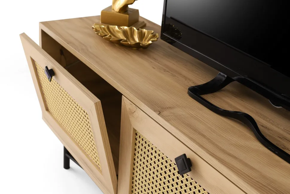 Meuble TV 3 portes en cannage Smussi 180cm Bois clair
