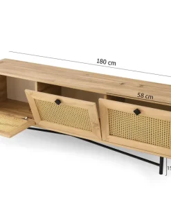 Meuble TV 3 portes en cannage Smussi 180cm Bois clair