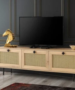 Meuble TV 3 portes en cannage Smussi 180cm Bois clair