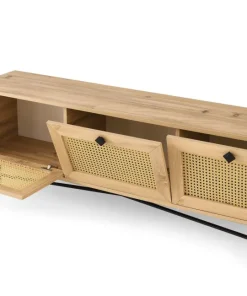 Meuble TV 3 portes en cannage Smussi 180cm Bois clair