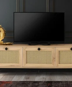 Meuble TV 3 portes en cannage Smussi 180cm Bois clair
