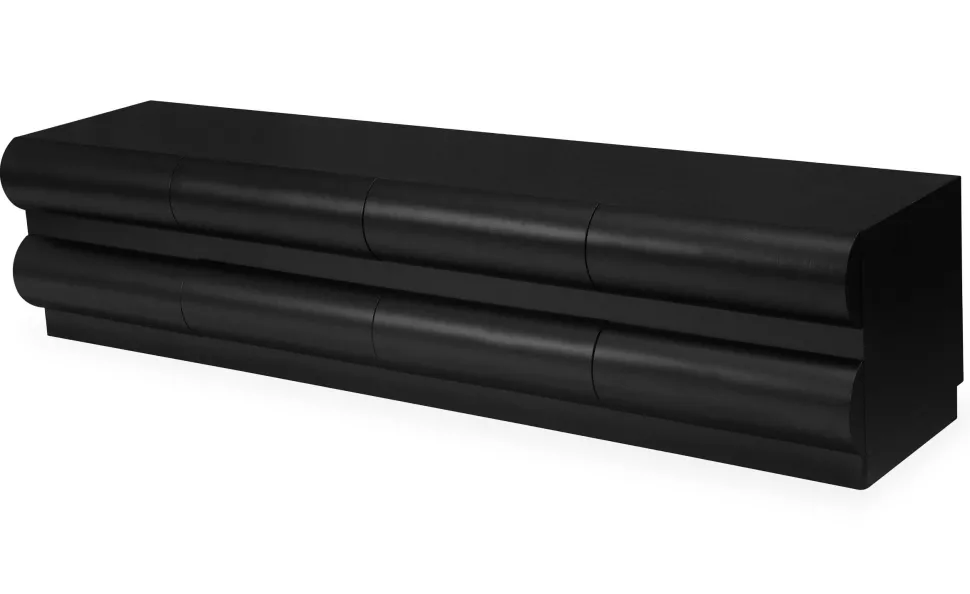 Meuble tv 8 tiroirs arrondis Mezade Bois Noir