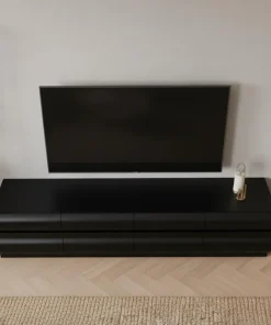Meuble tv 8 tiroirs arrondis Mezade Bois Noir