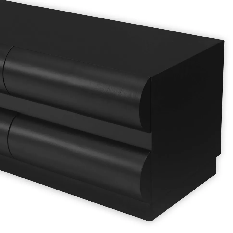 Meuble tv 8 tiroirs arrondis Mezade Bois Noir