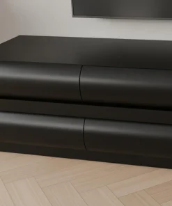 Meuble tv 8 tiroirs arrondis Mezade Bois Noir