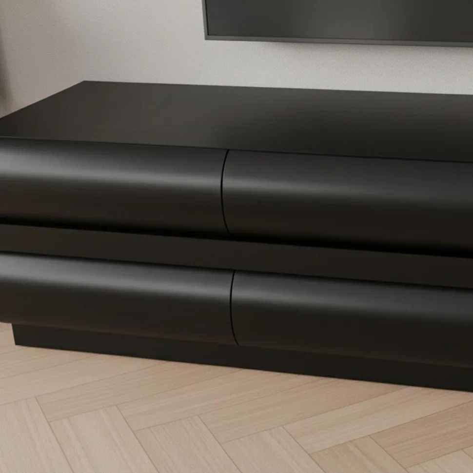 Meuble tv 8 tiroirs arrondis Mezade Bois Noir