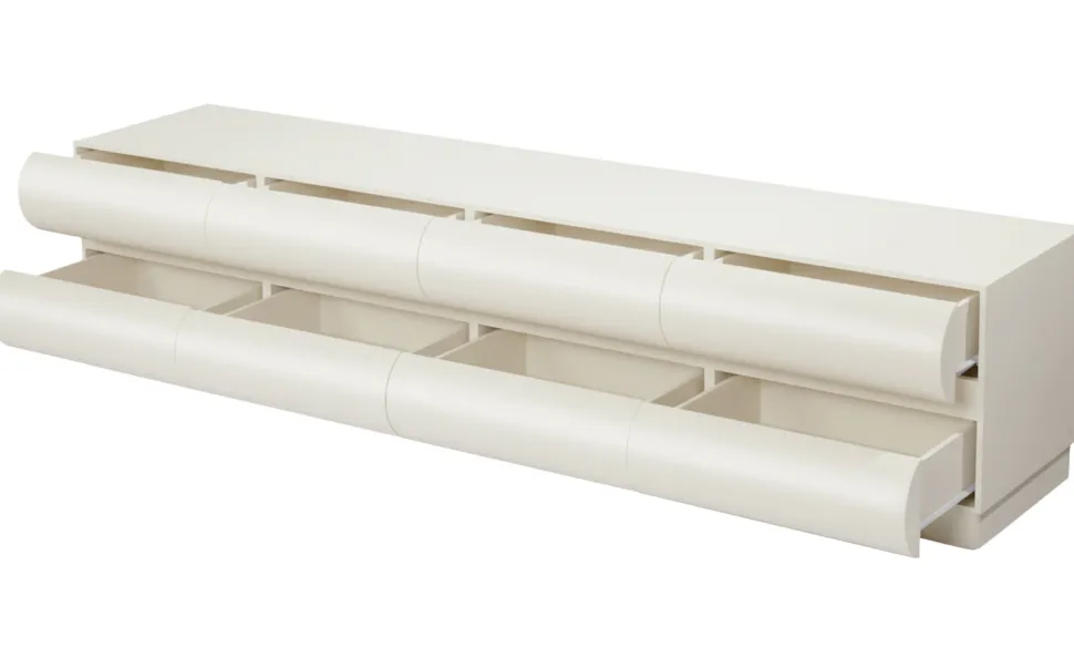Meuble tv 8 tiroirs arrondis Mezade L180cm Crème