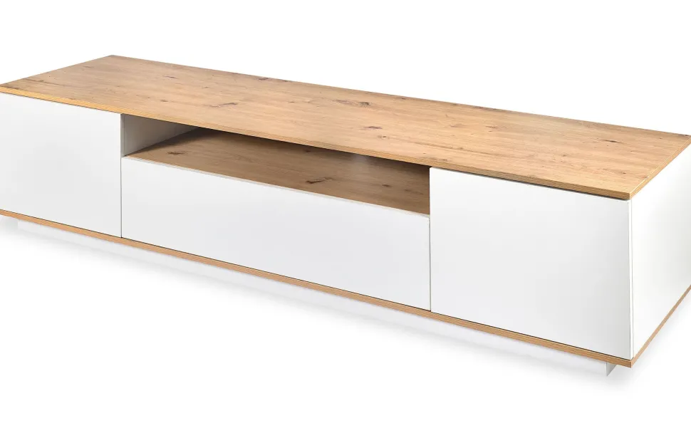 Meuble TV au design linéaire Iliade L180cm Bois clair et Blanc