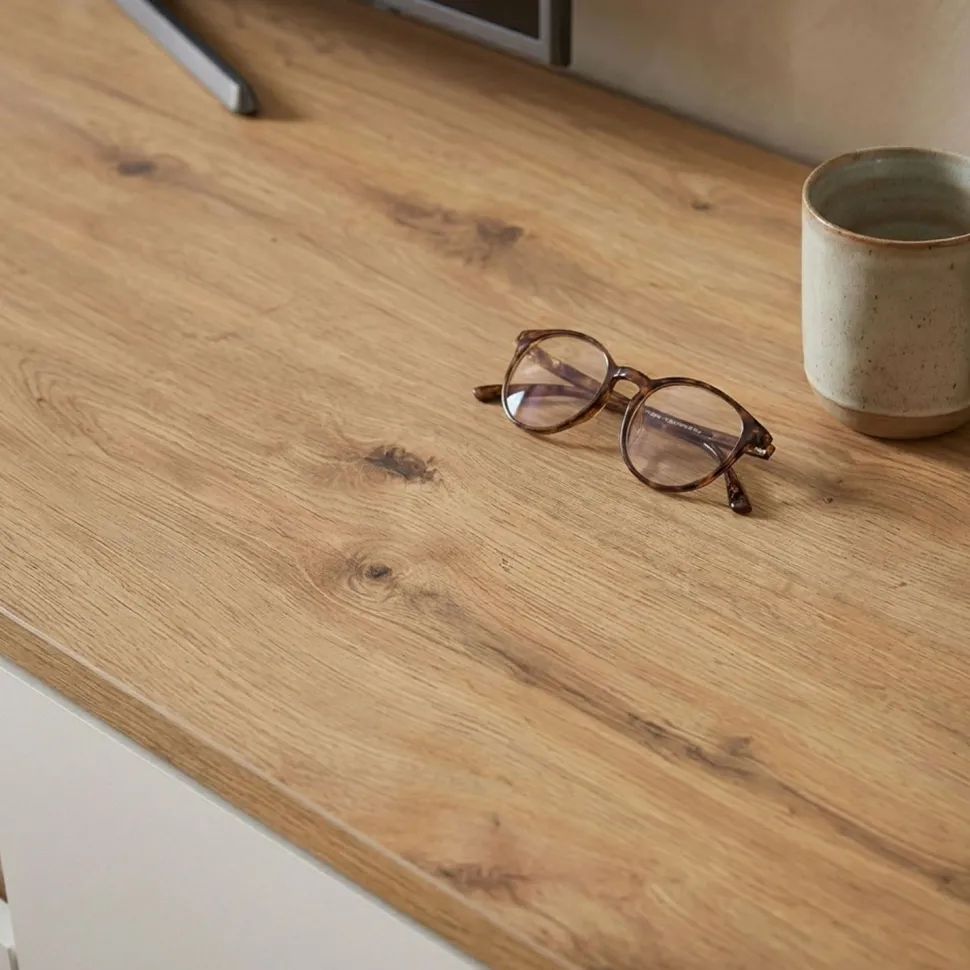 Meuble TV au design linéaire Iliade L180cm Bois clair et Blanc