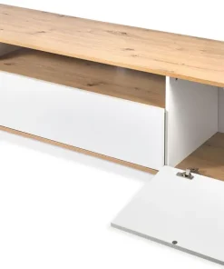 Meuble TV au design linéaire Iliade L180cm Bois clair et Blanc