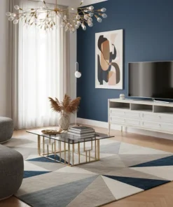 Meuble TV élégant 4 tiroirs Optimus Beige clair et Or