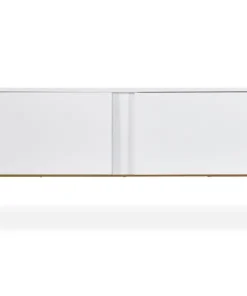 Meuble TV moderne avec 2 portes Valmain L180cm Blanc et Métal Or
