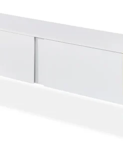 Meuble TV moderne avec 2 portes Valmain L180cm Blanc et Métal Or