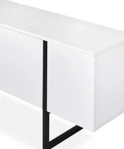 Meuble TV moderne avec 2 portes Valmain L180cm Blanc et Métal Noir