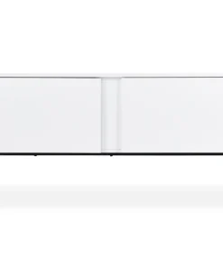 Meuble TV moderne avec 2 portes Valmain L180cm Blanc et Métal Noir