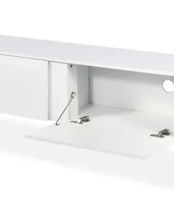 Meuble TV moderne avec 2 portes Valmain L180cm Blanc et Métal Noir