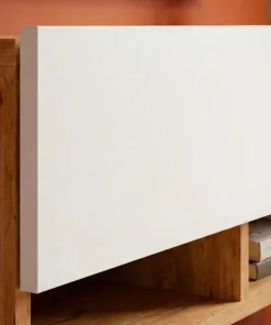 Meuble TV mural avec 1 porte basculante Pino L100cm Bois clair et Blanc