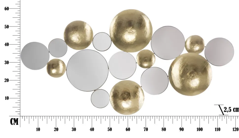 Miroir décoratif en métal doré formes géométriques et verre