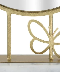 Miroir de table rond cadre métal doré base marbre blanc papillon métal