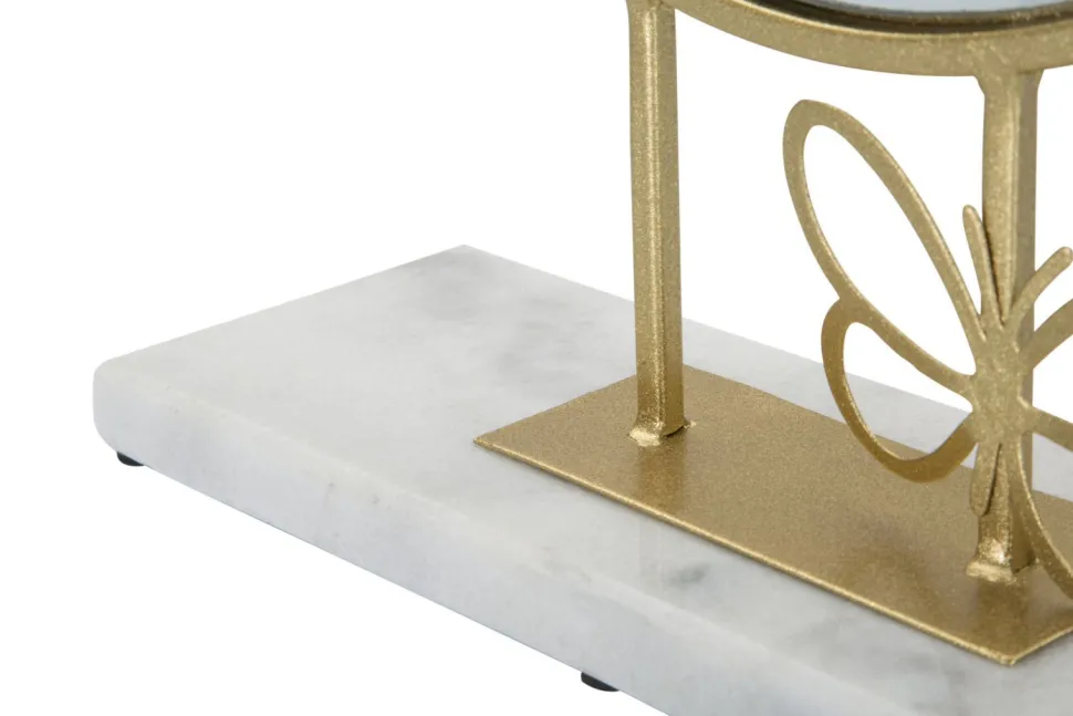 Miroir de table rond cadre métal doré base marbre blanc papillon métal