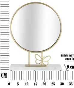 Miroir de table rond cadre métal doré base marbre blanc papillon métal