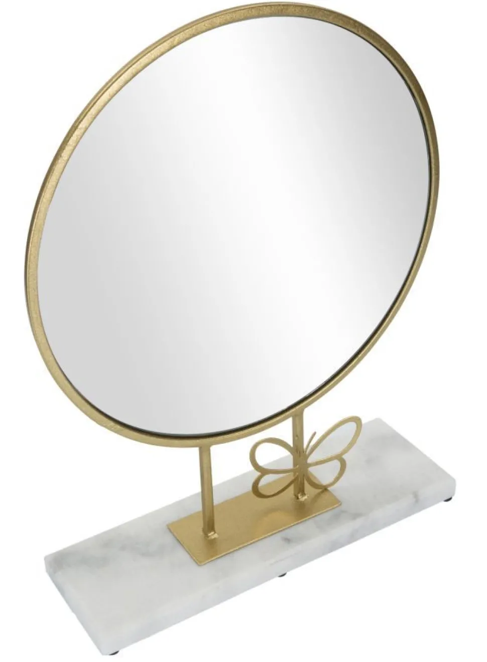 Miroir de table rond cadre métal doré base marbre blanc papillon métal