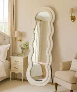 Miroir en pied décoratif design ondulé Andromak 70x170cm Velours Crème