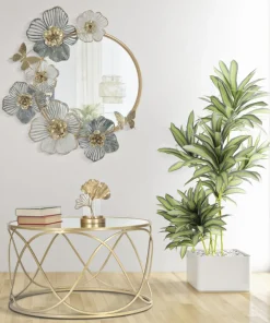 Miroir mural Amy métal doré décor floral pastel
