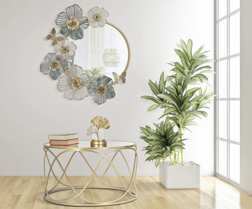 Miroir mural Amy métal doré décor floral pastel