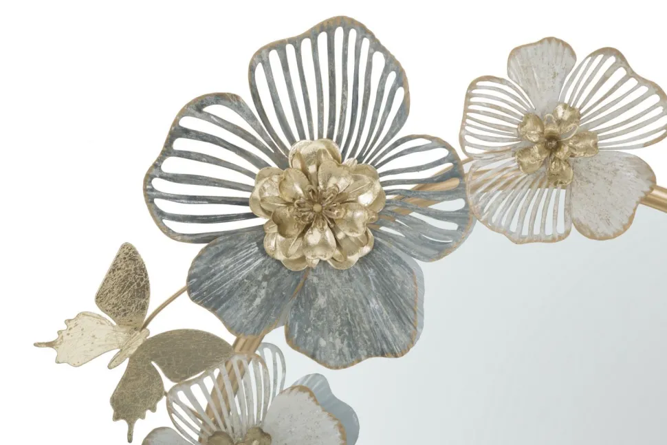 Miroir mural Amy métal doré décor floral pastel