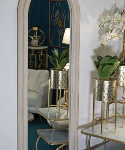 Miroir mural arche Cloe cadre Bois recouvert de Velours Crème
