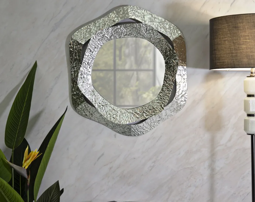 Miroir mural arrondi Aury Métal Argenté Verre